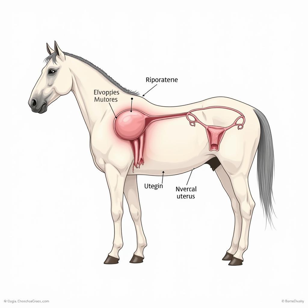 Diagram of the equine reproductive system.