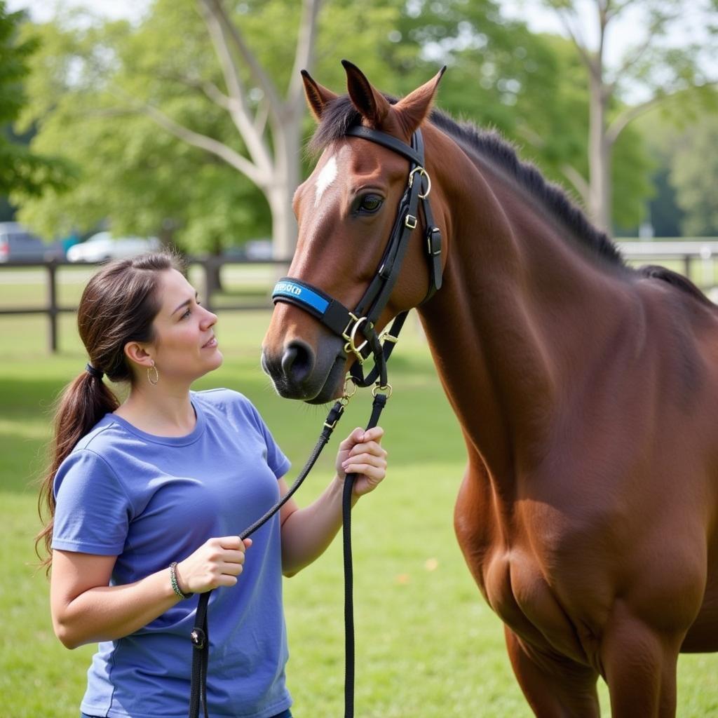 Horse responding to cues with a training halter