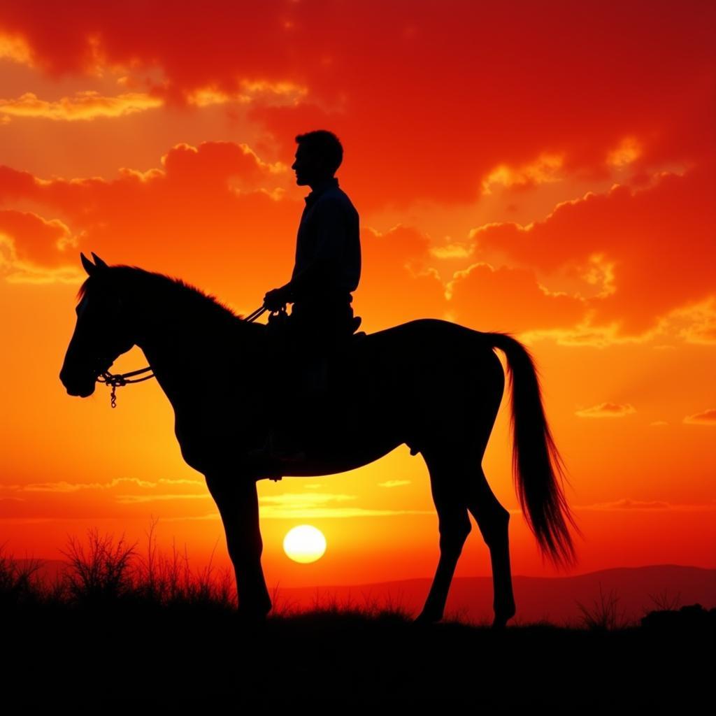 Horse and Rider at Sunset