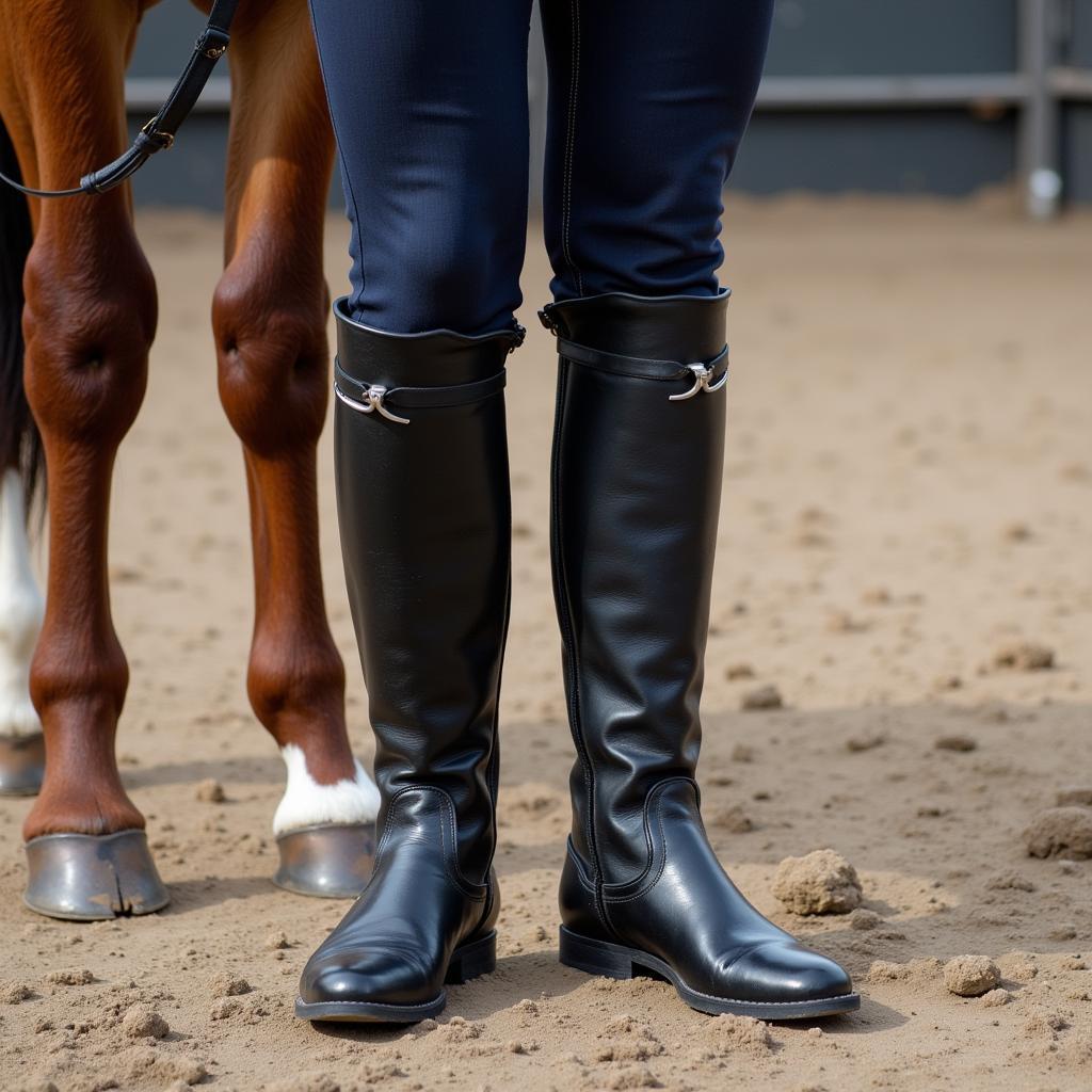 Horse riding helmet and boots