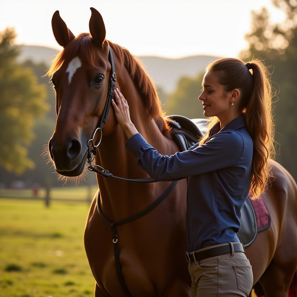 Rider and Horse Preparing for Show