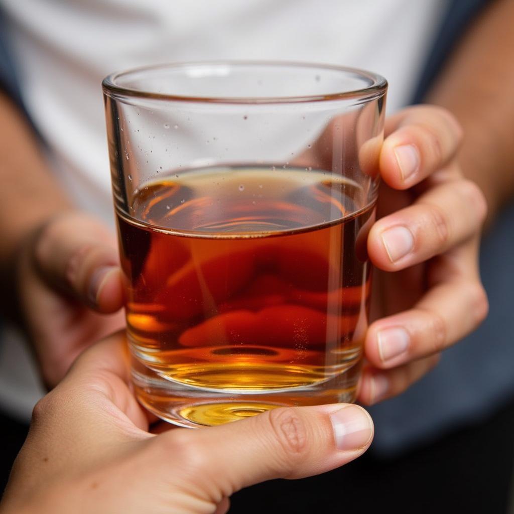 A close-up shot of a glass of Horse Soldier Bourbon being savored, highlighting the rich amber color and inviting aroma