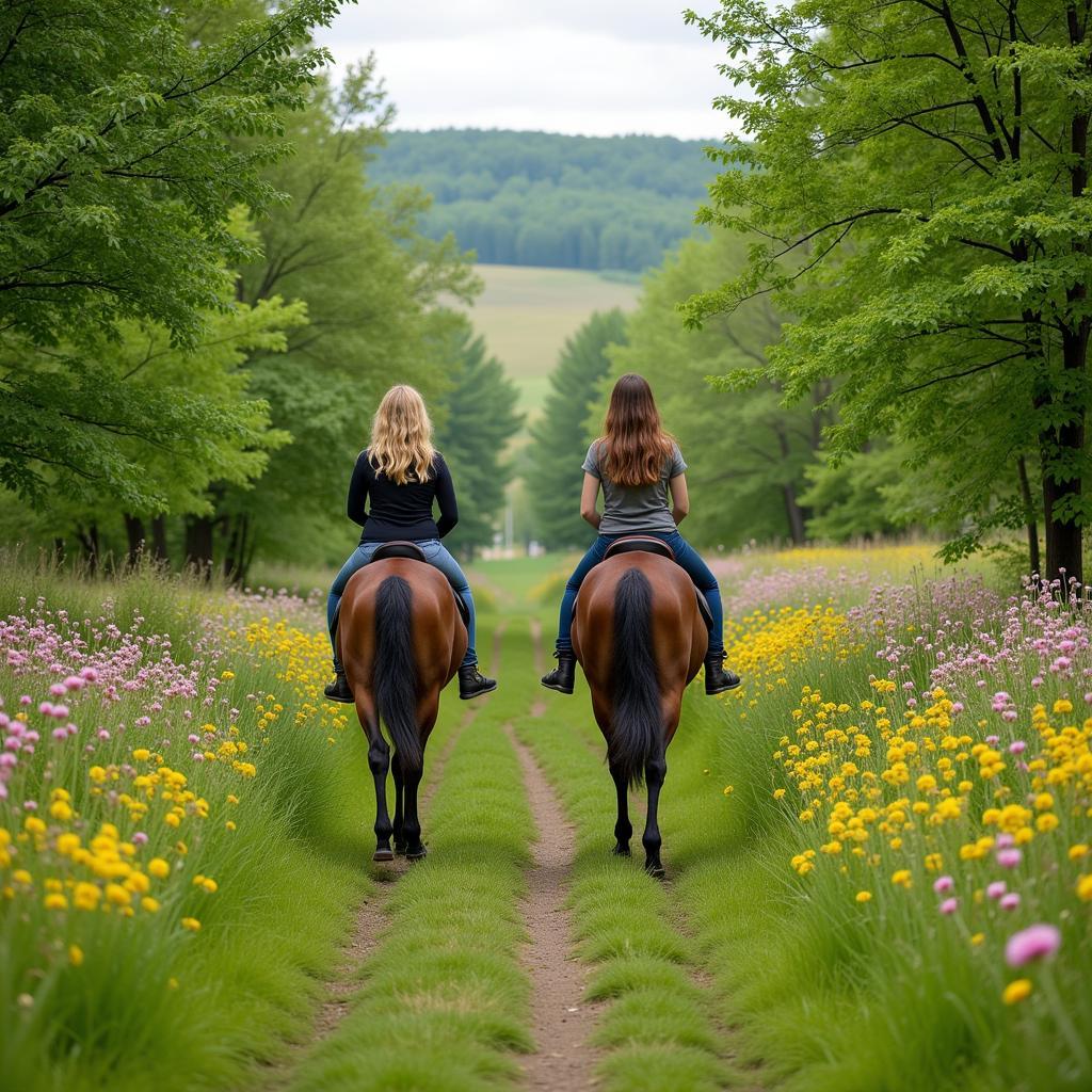 Horse and Rider Enjoying Spring Trail Ride