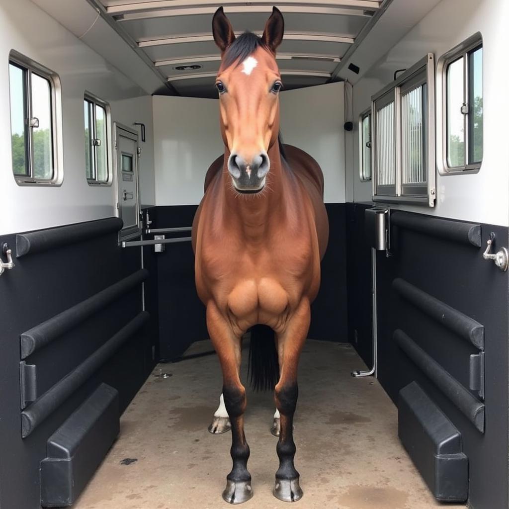 Horse trailer bumper pads protecting a horse during transport