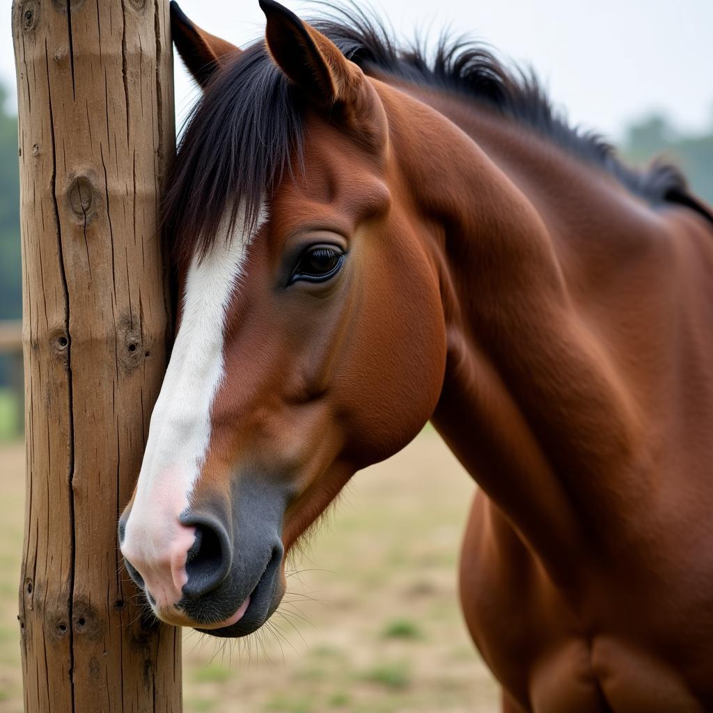 Horse Enjoying a Scratching Post