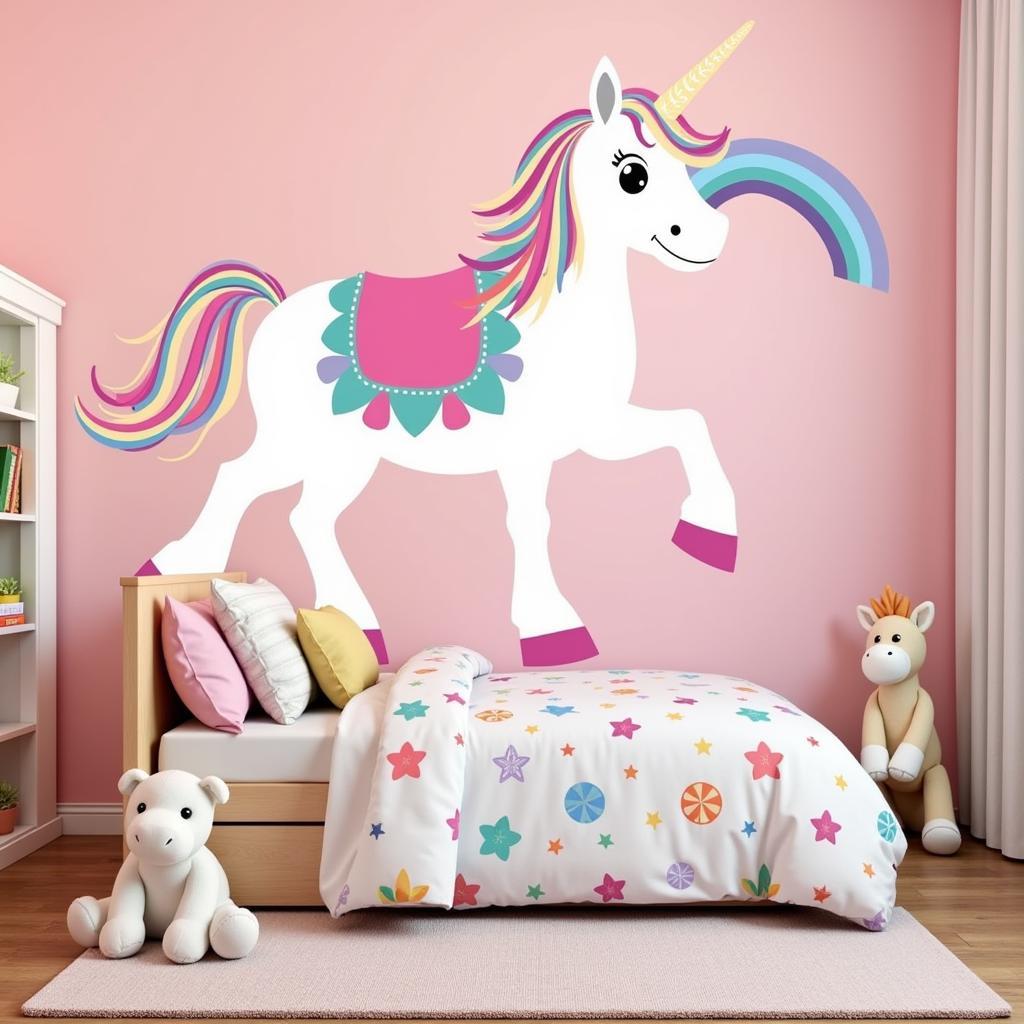 Horse wall decal in a young girl's bedroom