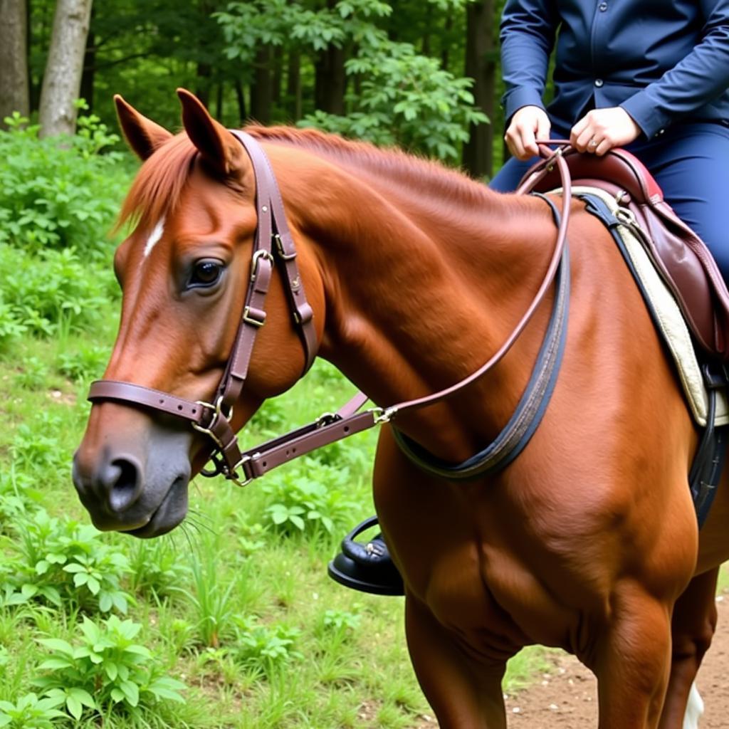 Horse wearing a breast collar while going uphill