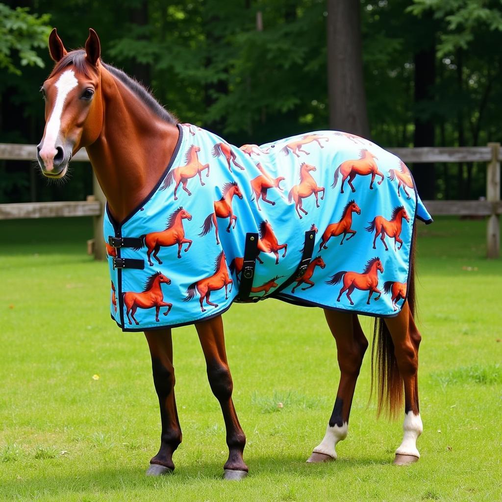 Horse Wearing Skirt in Paddock