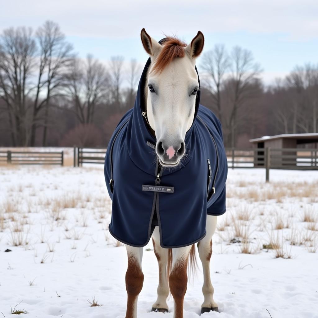 Horse Wearing Thml Horse Sweater in Winter