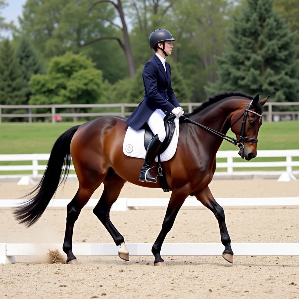 Horse with Goose Rump Performing Dressage