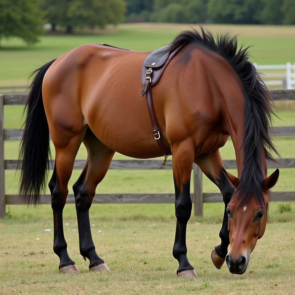 Horse showing tetanus symptoms - muscle stiffness and sawhorse stance