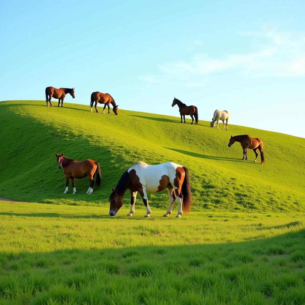 Horses Grazing on a Hillside