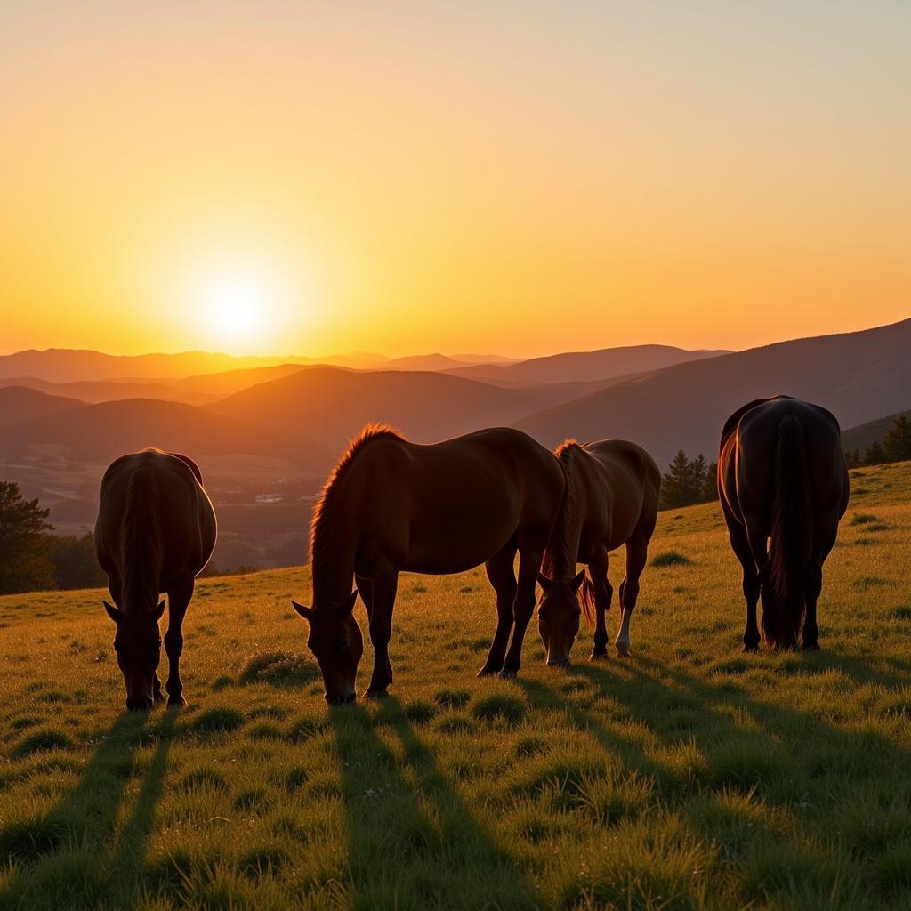 Horses grazing peacefully on a California ranch