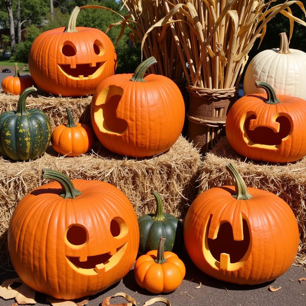 Horseshoe pumpkins displayed as fall decorations