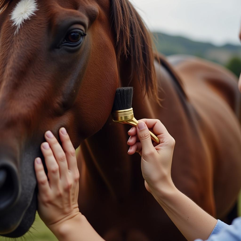 Applying Hot Oil to a Horse's Mane