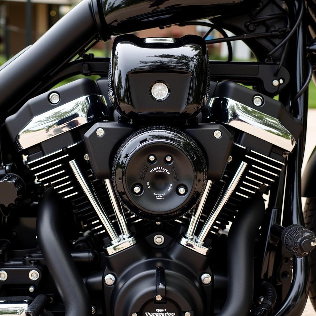 Close-up view of the powerful Thunderstroke 116 engine of the Indian Roadmaster Dark Horse