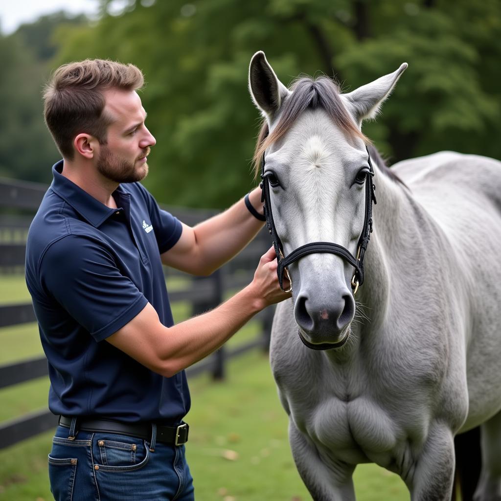 Irish Clip Horse Being Groomed