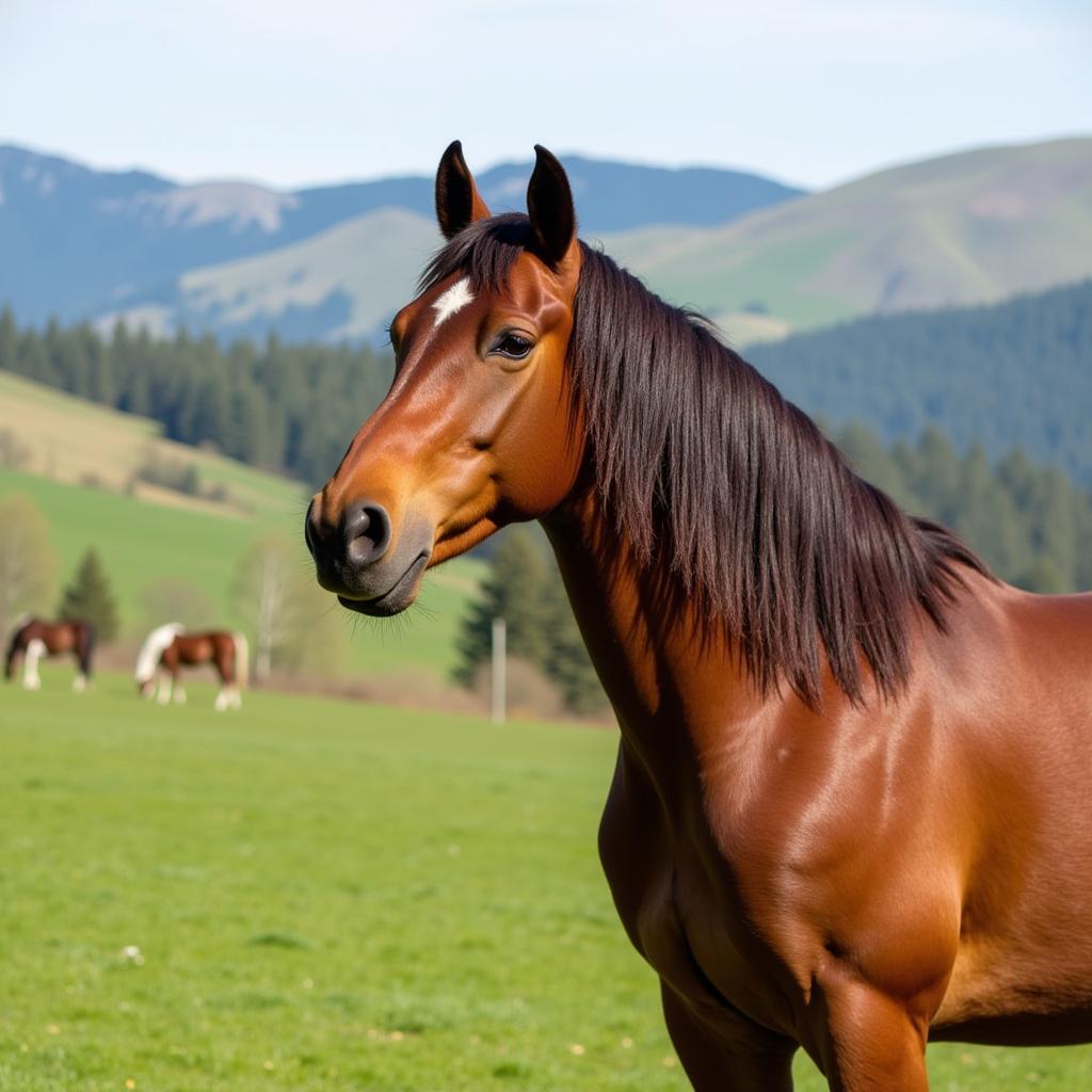 A horse rescued from a kill pen in Washington state, now healthy and thriving in a new home.