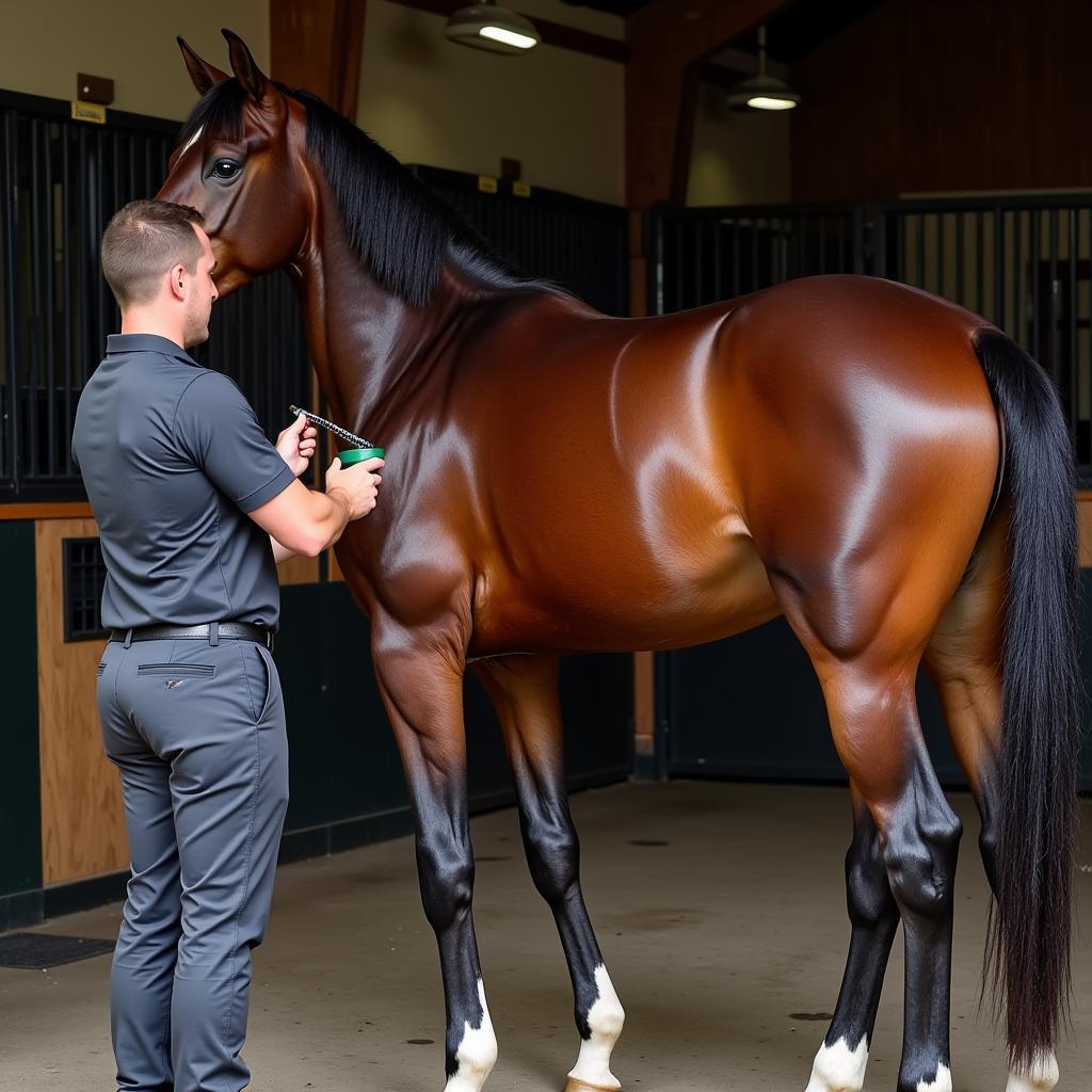 Luxury Horse Grooming: A Thoroughbred Receiving Expert Care