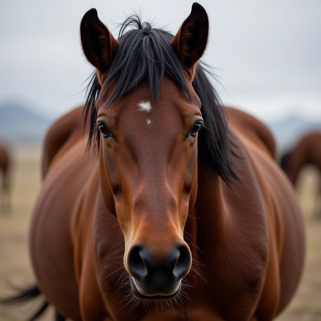 Close up of a maverick horse showing its distinct features