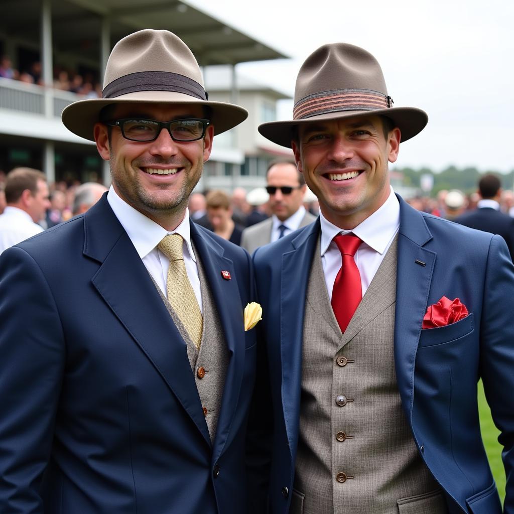 Men showcasing modern interpretations of horse race attire.