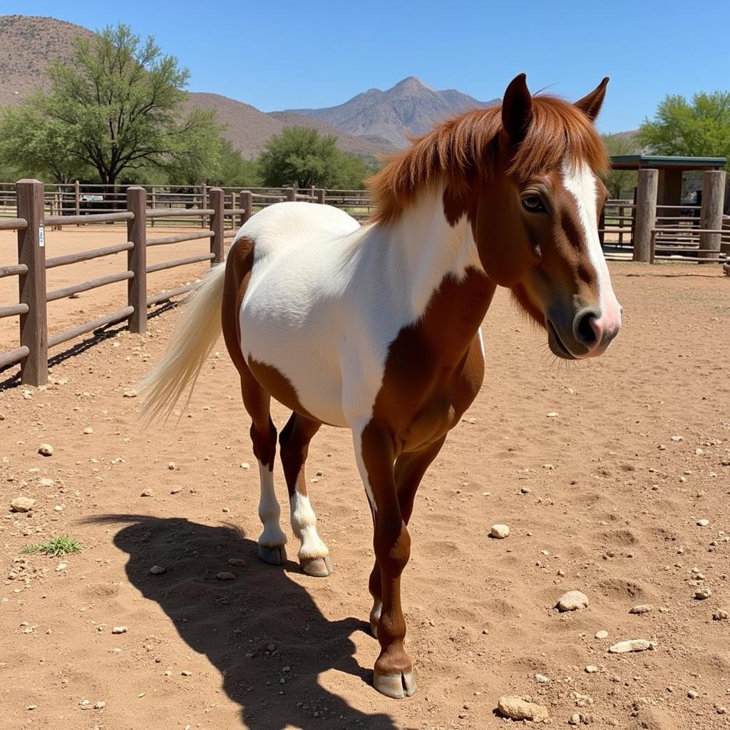 A mini horse settling into its new home in Arizona.