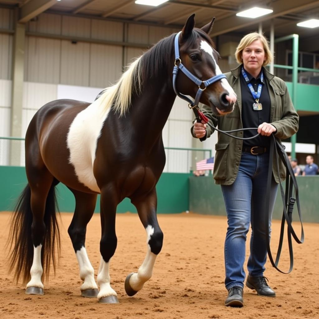 Miniature horse and handler in a showmanship class