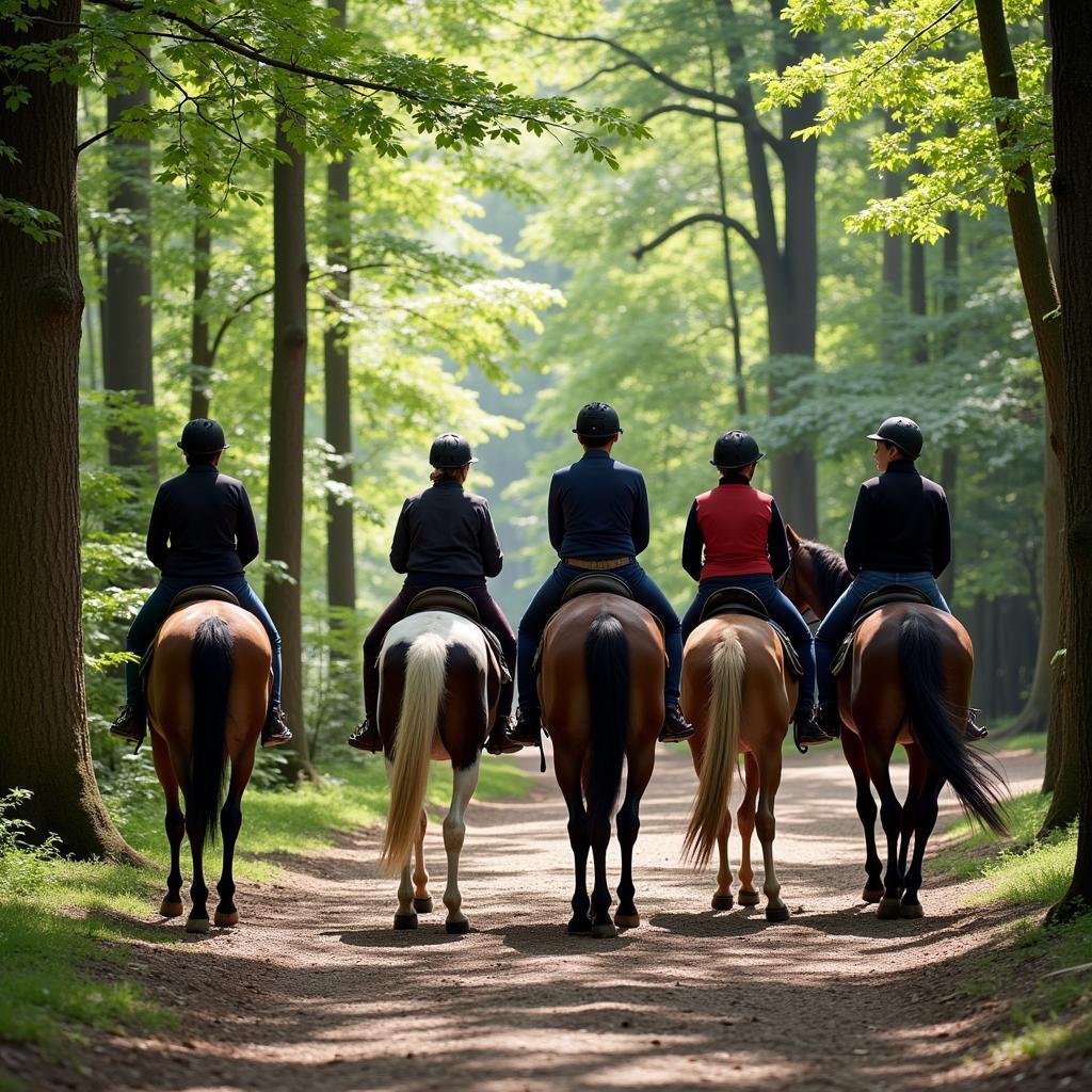 Group trail riding in a New Mexico horse camp