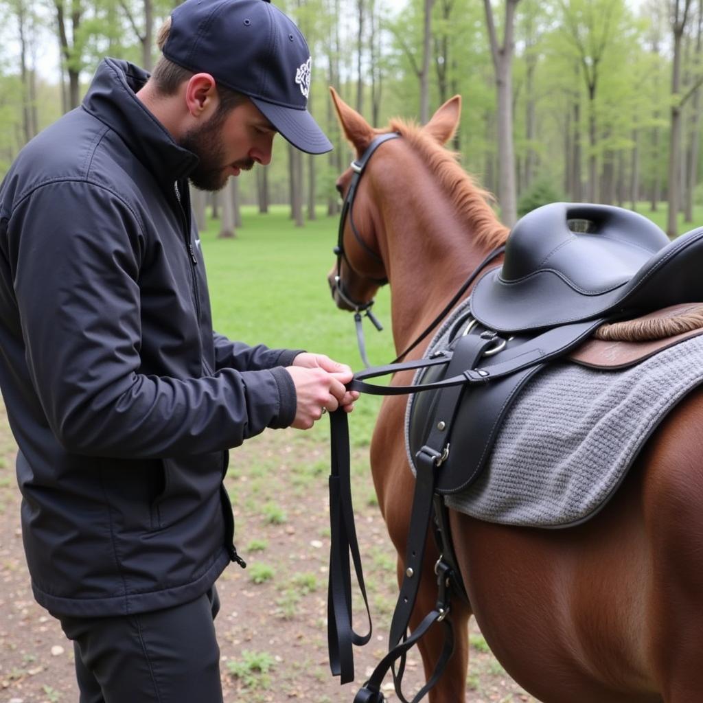 Rider preparing for a horse riding tour near Niagara Falls