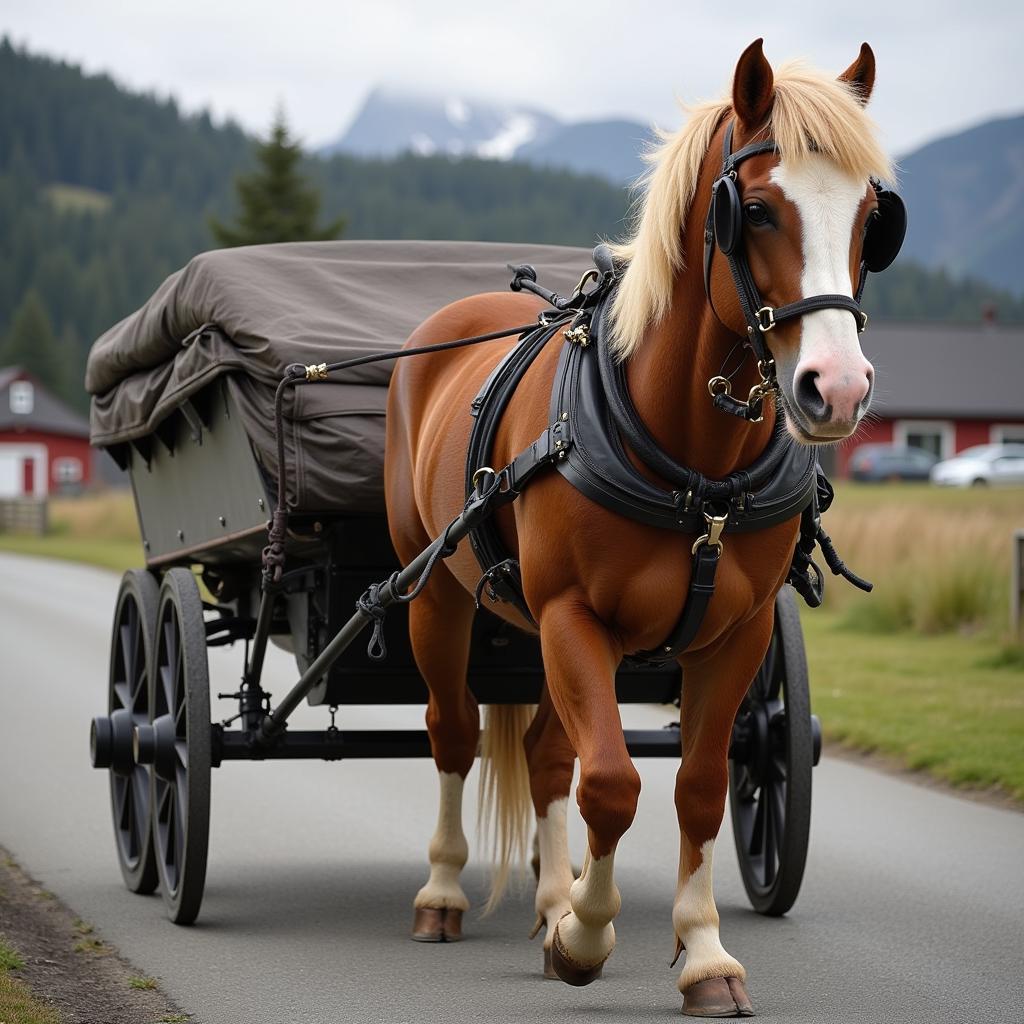 Norwegian Fjord Horse Driving a Cart