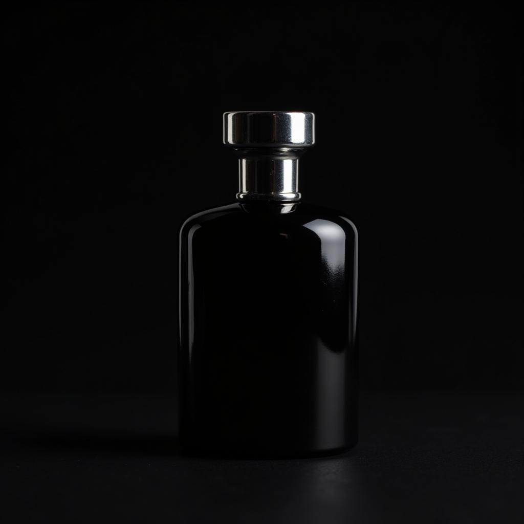 A perfume bottle against a black background