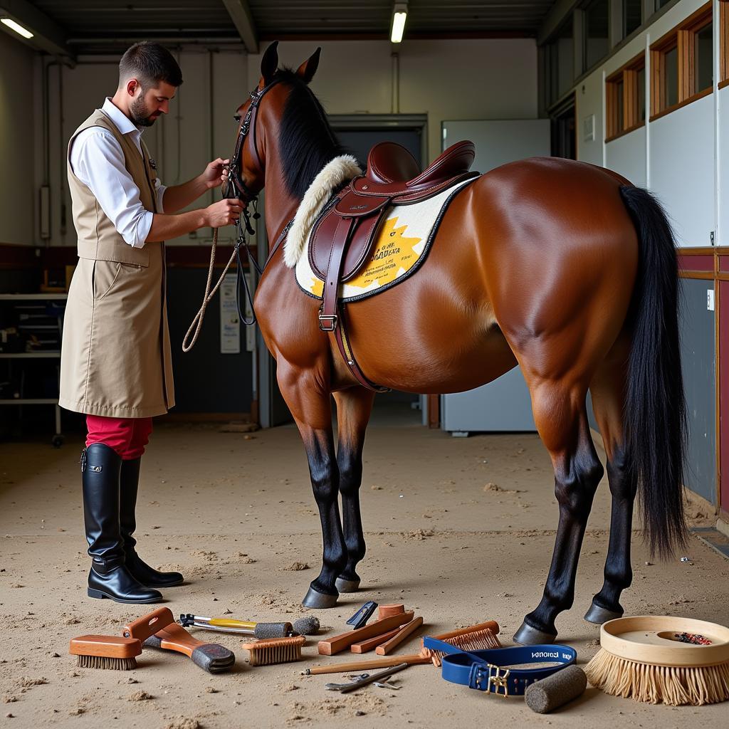 Preparing a horse for the Pin Oak Charity Horse Show