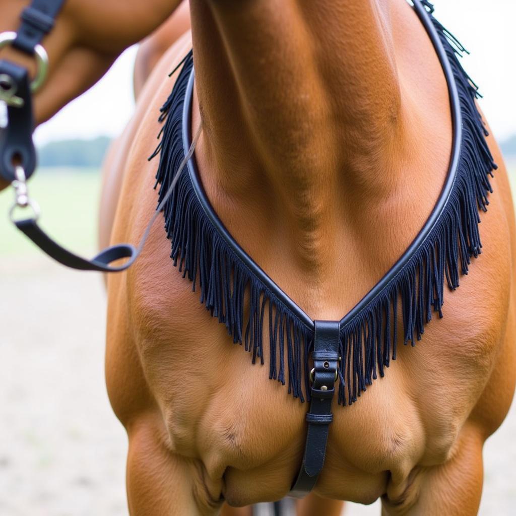 Properly fitted fringe breast collar on a horse