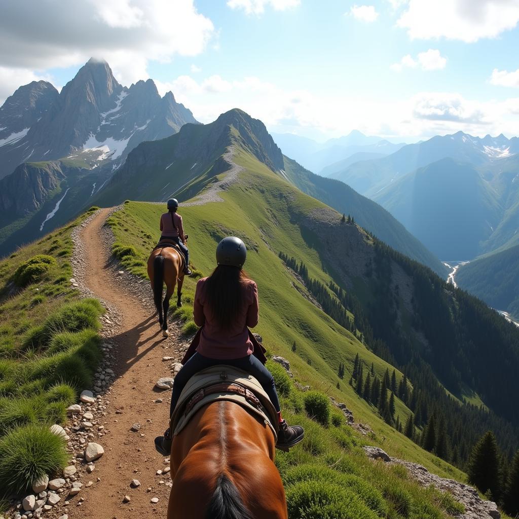 Quarter Horse and Rider on a Mountain Trail