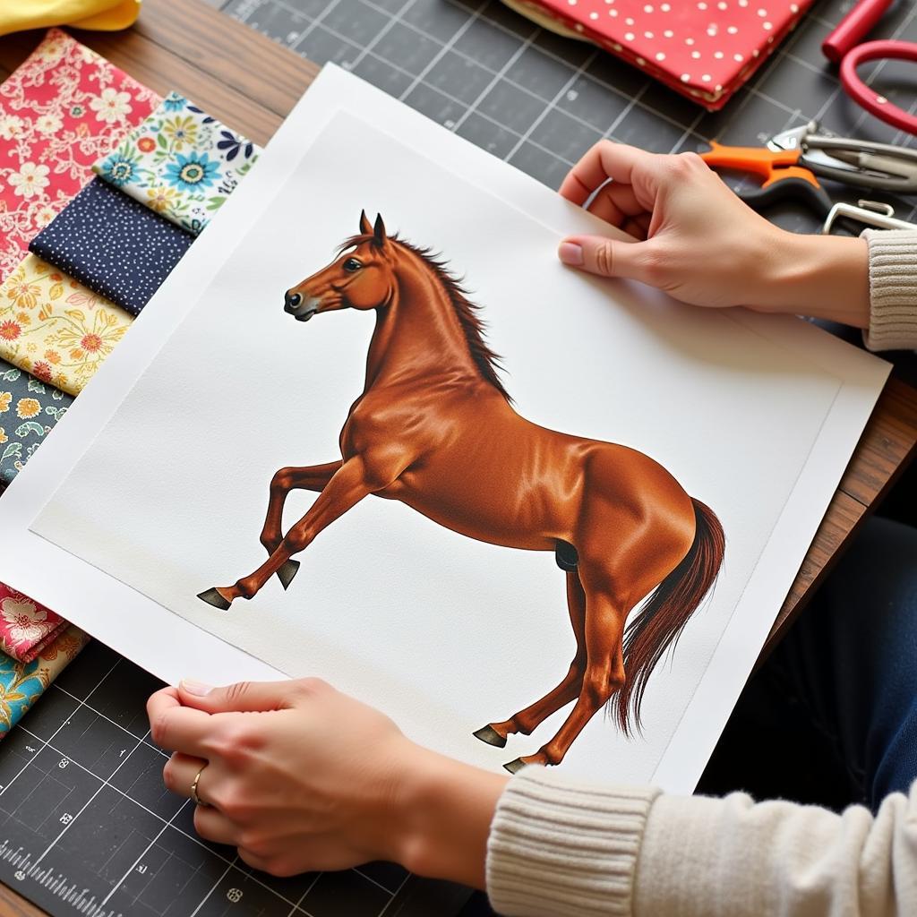 Quilter Reading a Horse Quilt Pattern