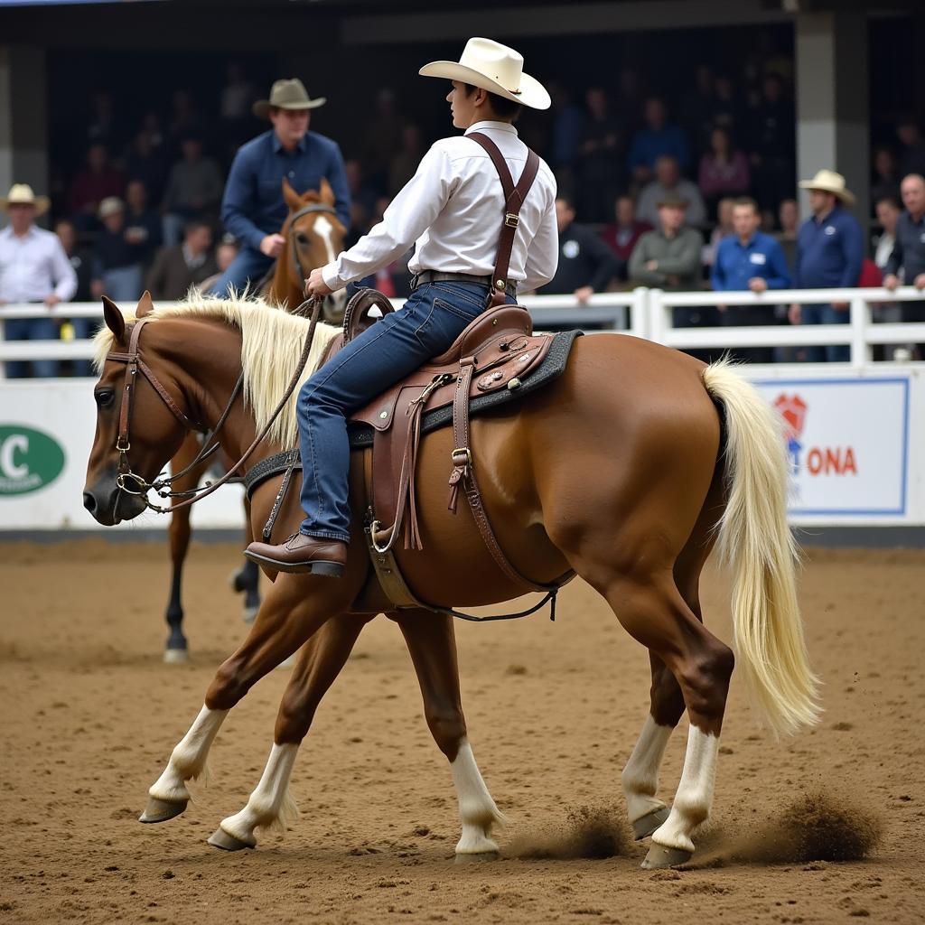 Reining horse competing in a show in Ohio