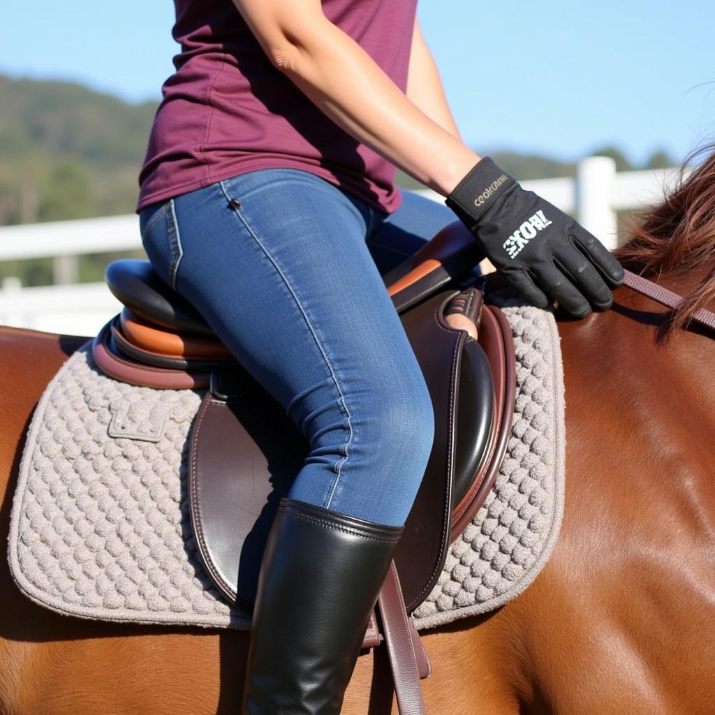 Rider wearing gloves on horseback