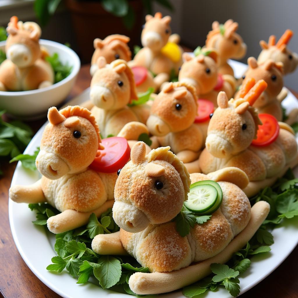 A platter of rocking horse shaped sandwiches, perfect for a horse-themed party.