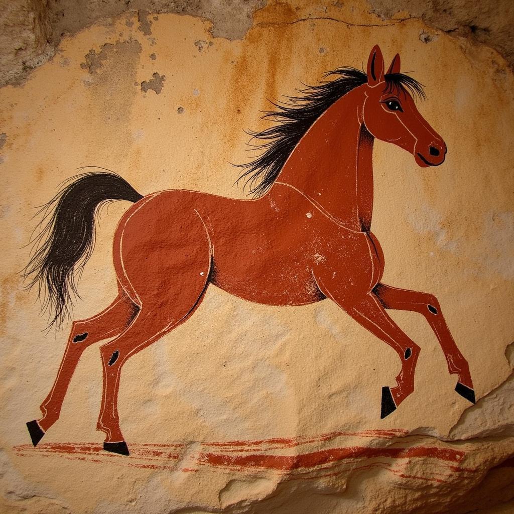 Ancient Cave Painting of a Running Horse