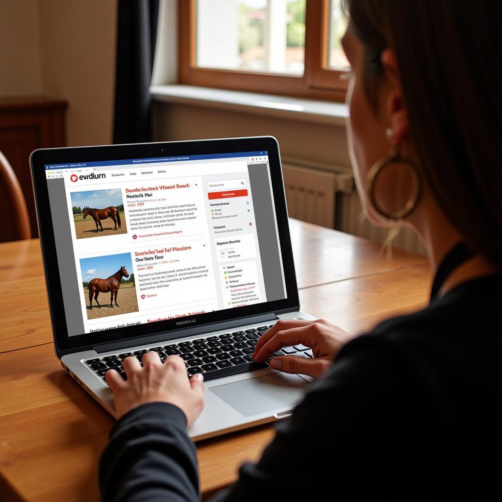 A person searching for quarter horses for sale online using a laptop