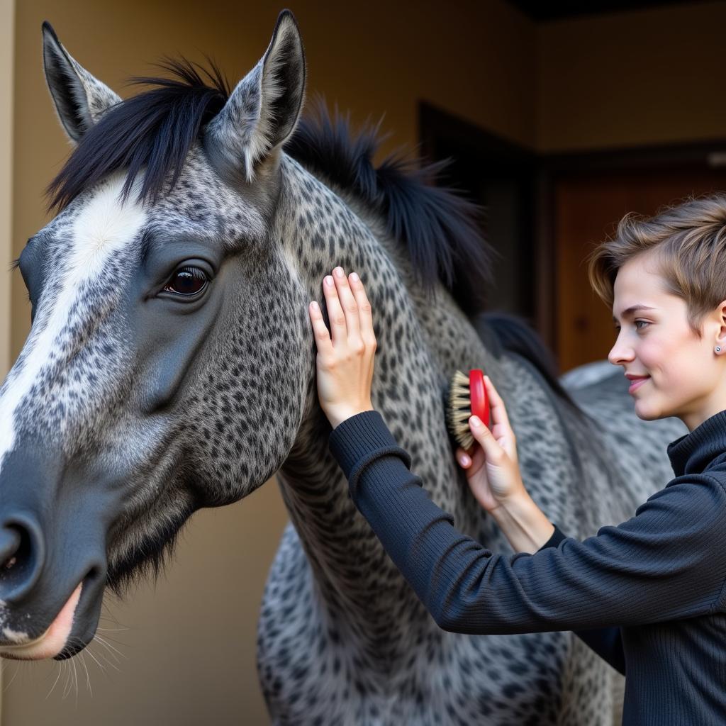 Grooming a Silver Dapple Black Horse