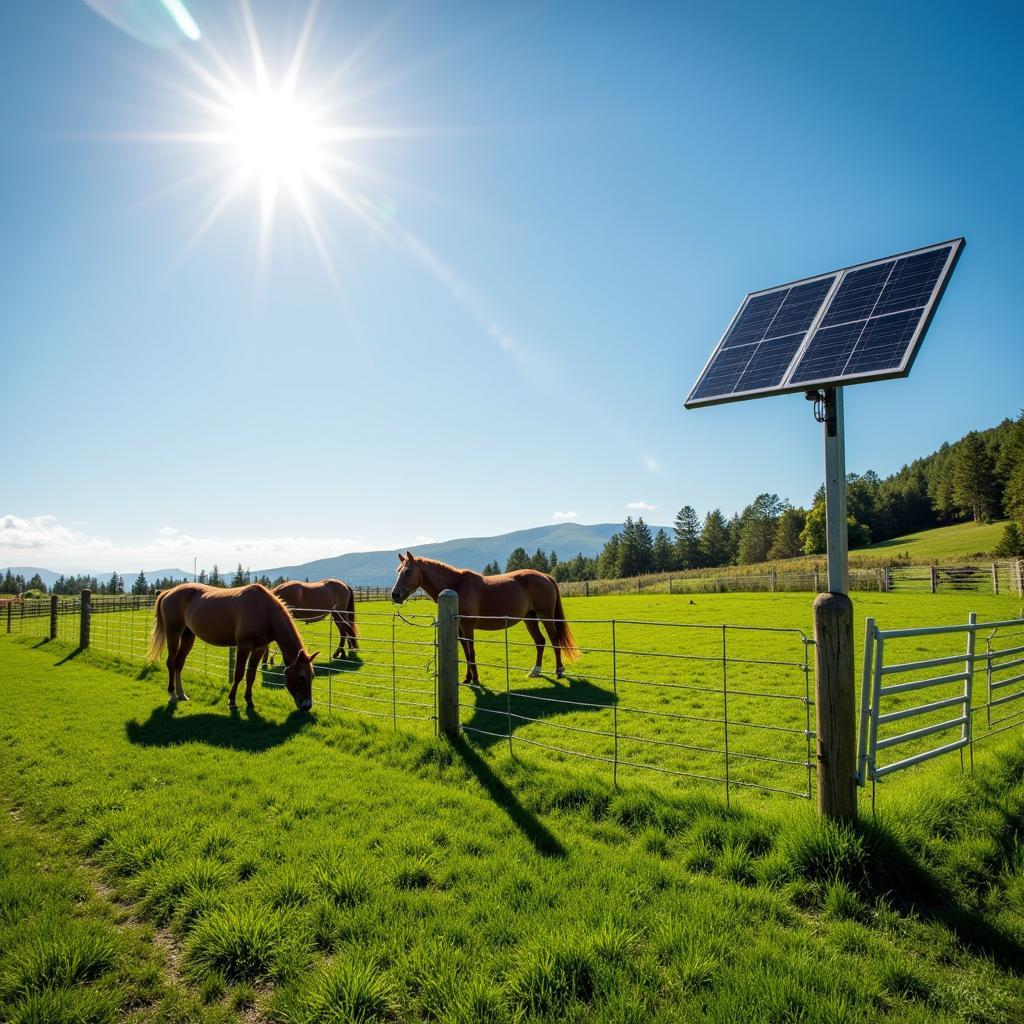 Solar Powered Electric Fence for Horses in Pasture