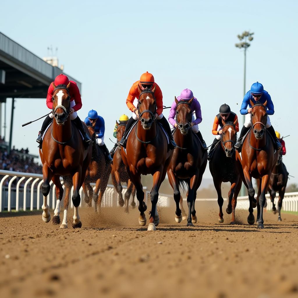 Photo finish of a horse race at Sunland Park Racetrack.