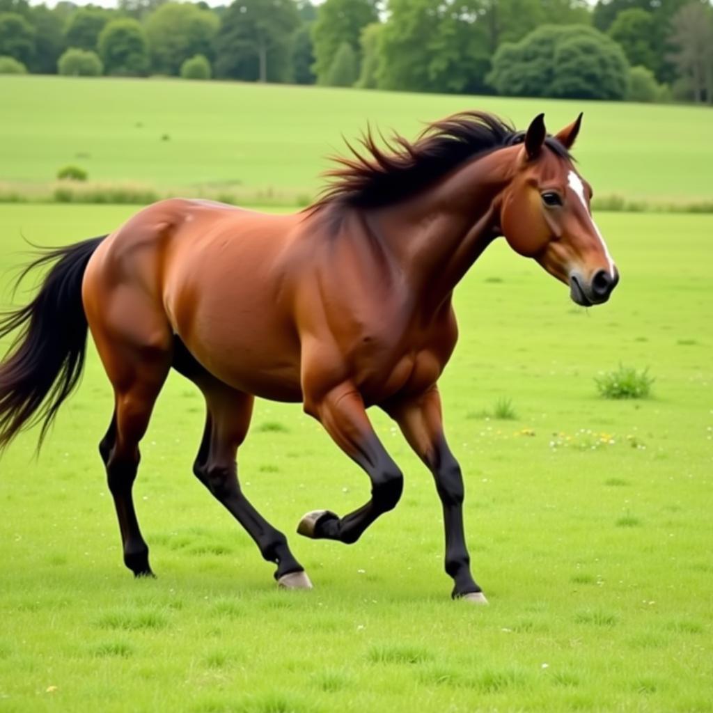 A swift horse running in a field at full speed, demonstrating its athleticism and power.