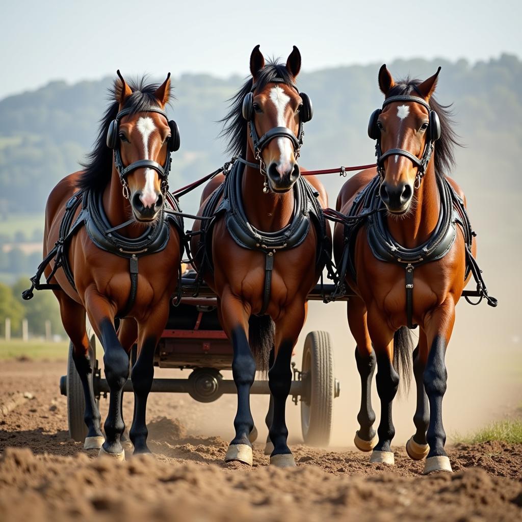 Team of Horses Pulling Farm Equipment