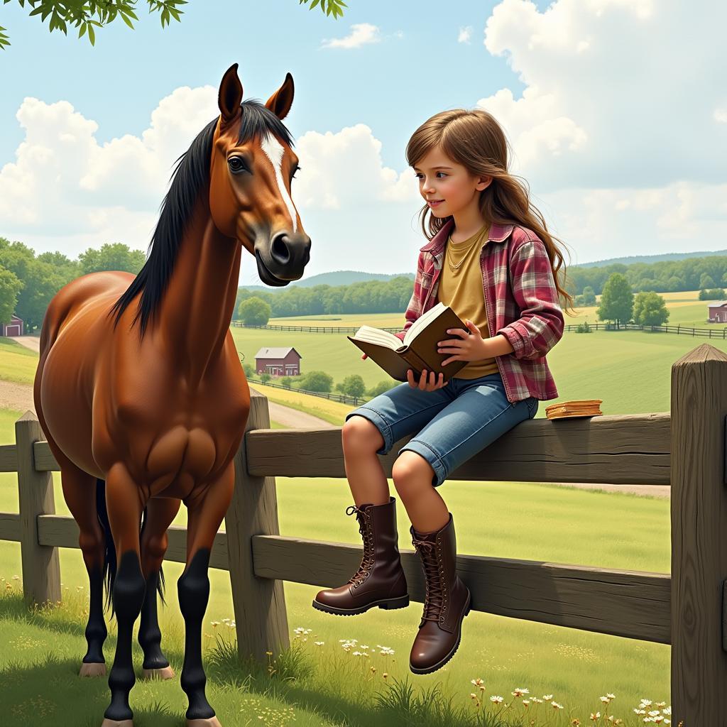 Teenager Reading to a Horse