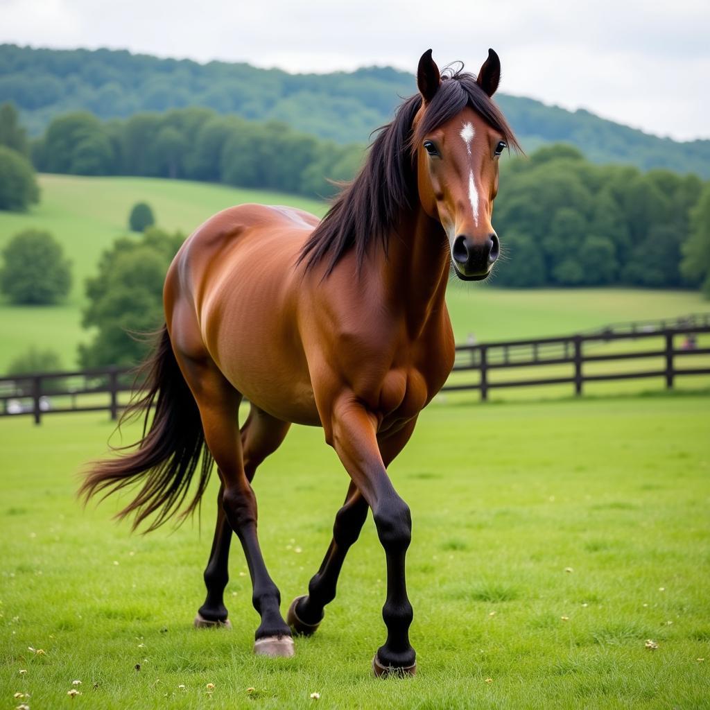 Tennessee Walking Horse demonstrating the running walk in Kentucky pastures.