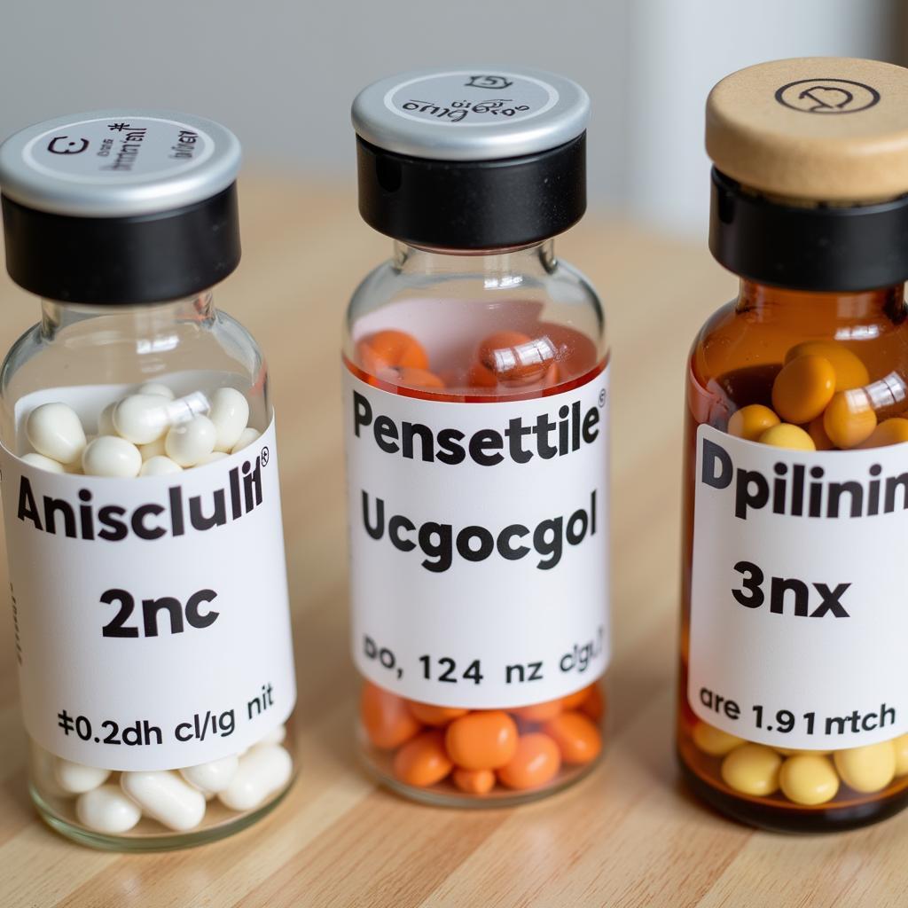 Different types of penicillin vials for horses