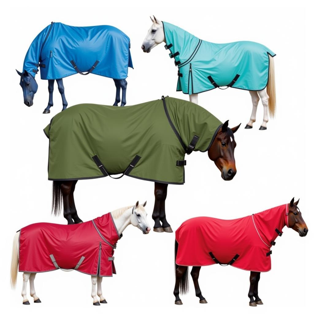 Various horse turnout blankets displayed