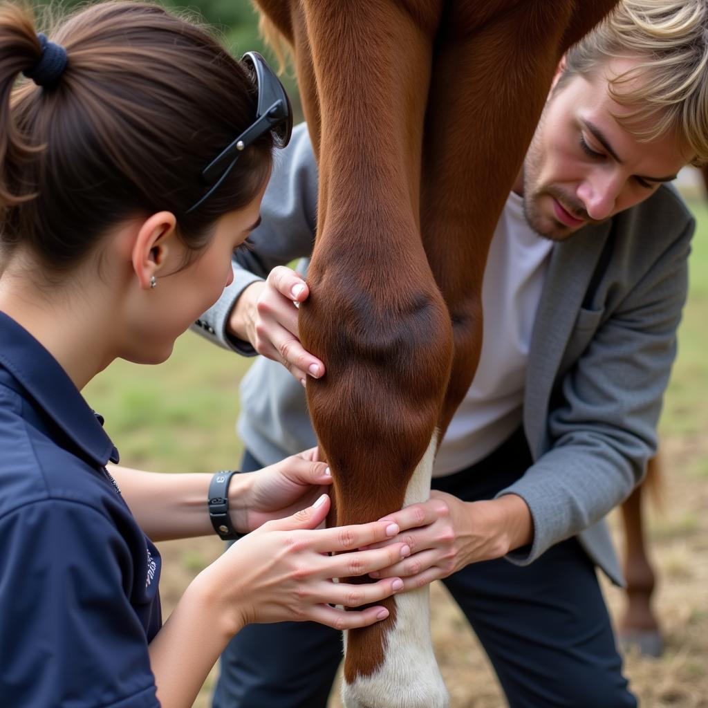 Veterinarian examining a horse for potential injuries